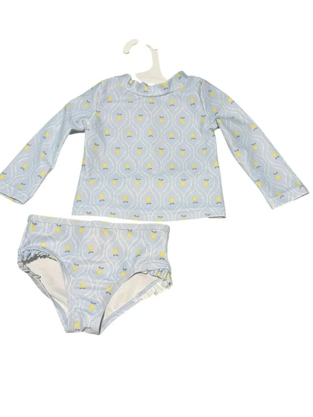 Carters Baby Girls Lemon Print 2-Piece Long Sleeve UPF 50+ Swim Set 9M Blue & Ye